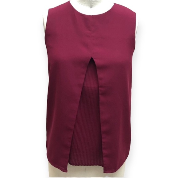 max Tops - Max Burgundy Pleat Blouse Size S